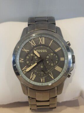 Nice~Fossil~Grant~Men's~Chronograph~Wrist Watch~FS5185~Gunmetal~New Battery!